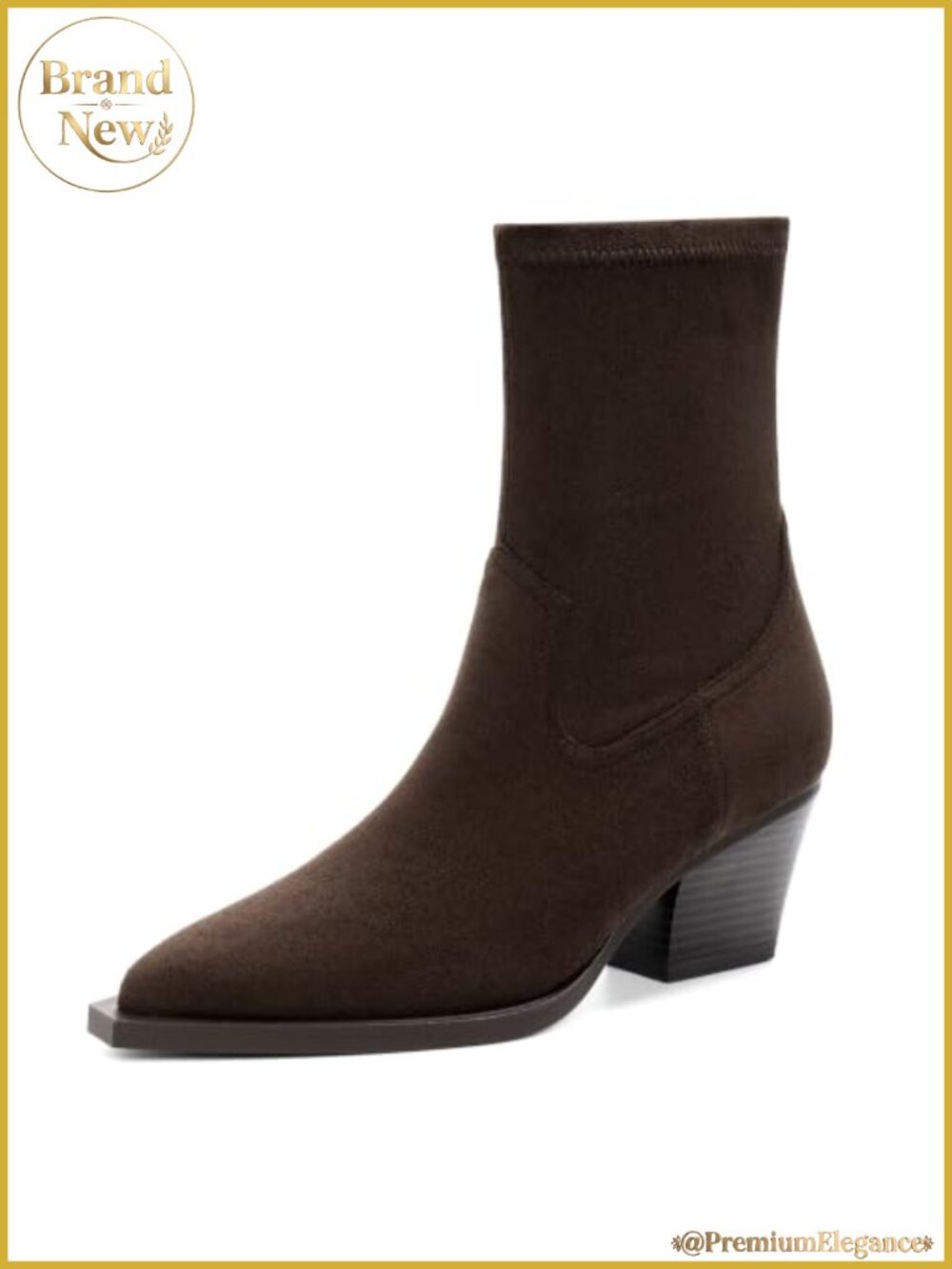 Women's Pointed Toe Chunky Block Heel Ankle Boots Faux Suede Stretch Zip Booties